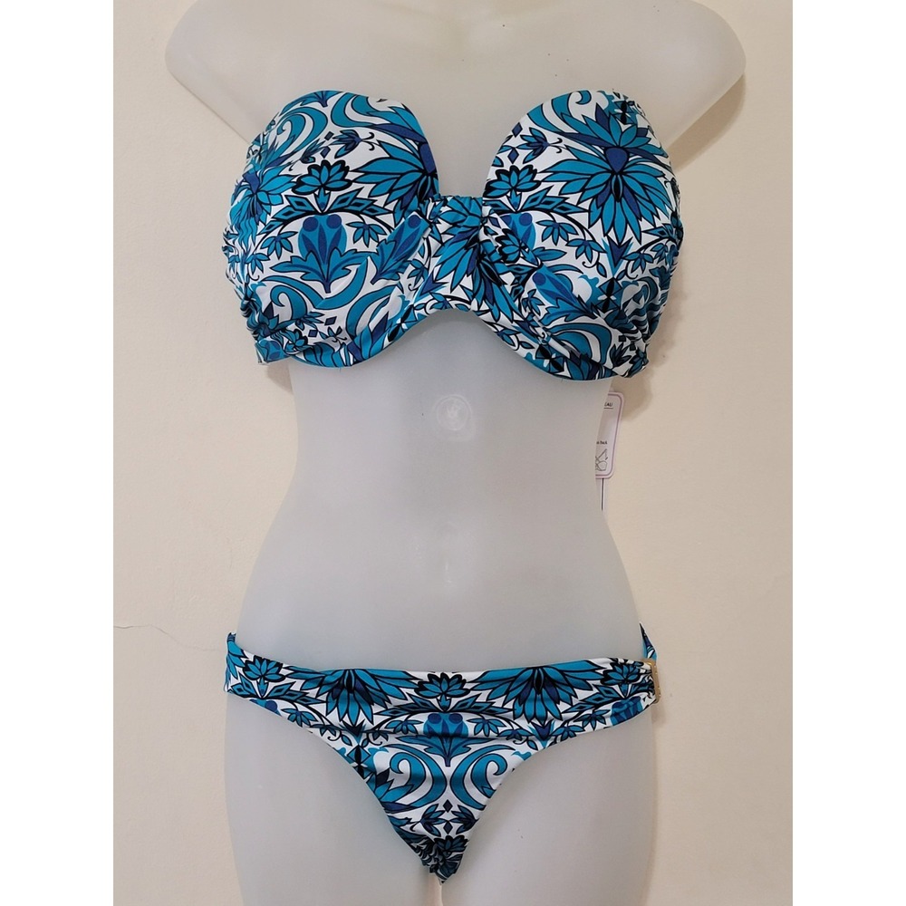 A. CHE Swimsuit Bikini 2pc Set XL 40D 38DD 36E 34F Blue White Floral  NWT